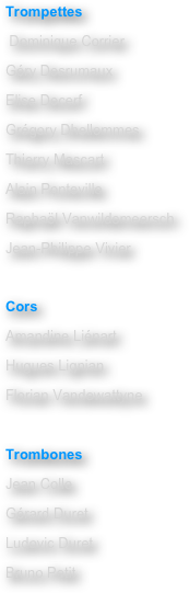 Trompettes
 Dominique Corrier
Géry Desrumaux
Elise Decerf
Grégory Dhellemmes
Thierry Mascart
Alain Ponteville
Raphaël Vanwildemeersch
Jean-Philippe Vivier

Cors
Amandine Liénart
Hugues Lignian
Florian Vandewattyne
 
Trombones
Jean Colle
Gérard Duret
Ludovic Duret
Bruno Petit